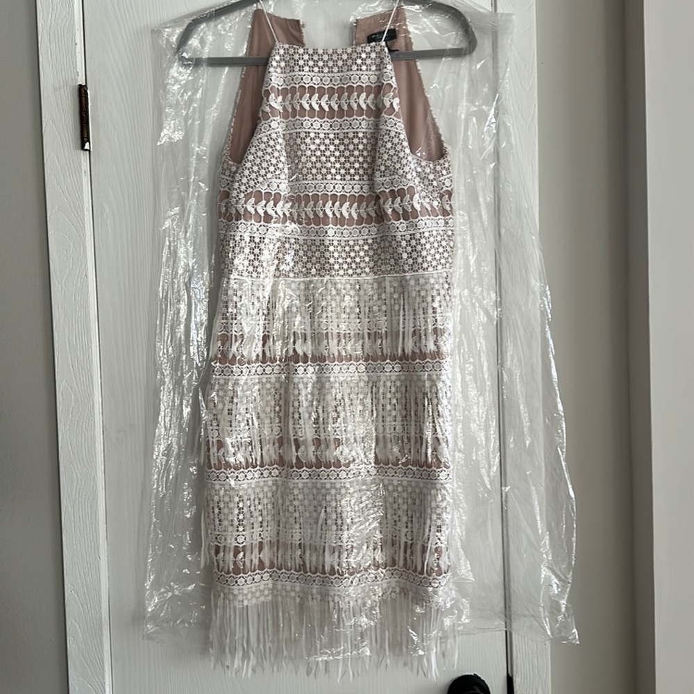 Aidan Mattox Lace & Fringe Cocktail Dress
